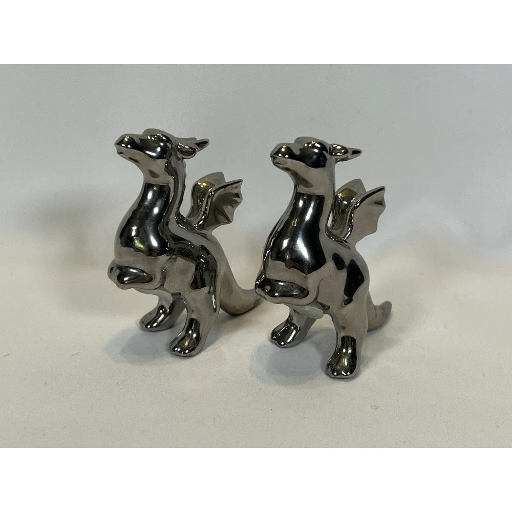 Silver Dragon Salt and Pepper Shakers Heavy Metal Vintage